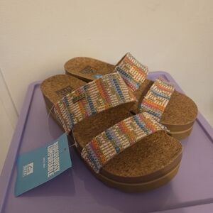 Reef Colorful Cork Platform Sandals
